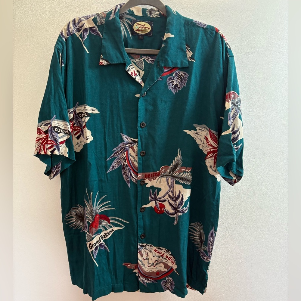 Tommy Bahama Teal Bahama Islands Button Down Shirt L